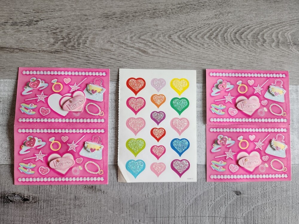 NEW Heart Princess Rainbow Pink 3D Scrapbook Stickers Glitter NEW #47